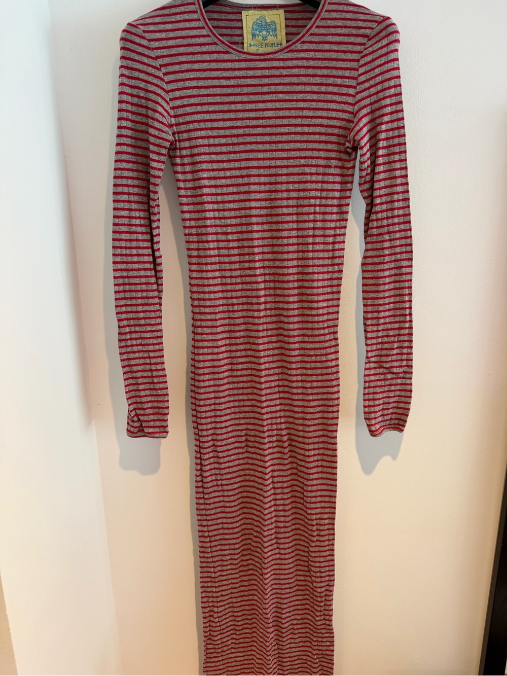 Free People Red and Gray Striped Long Sleeve Maxi Dress
